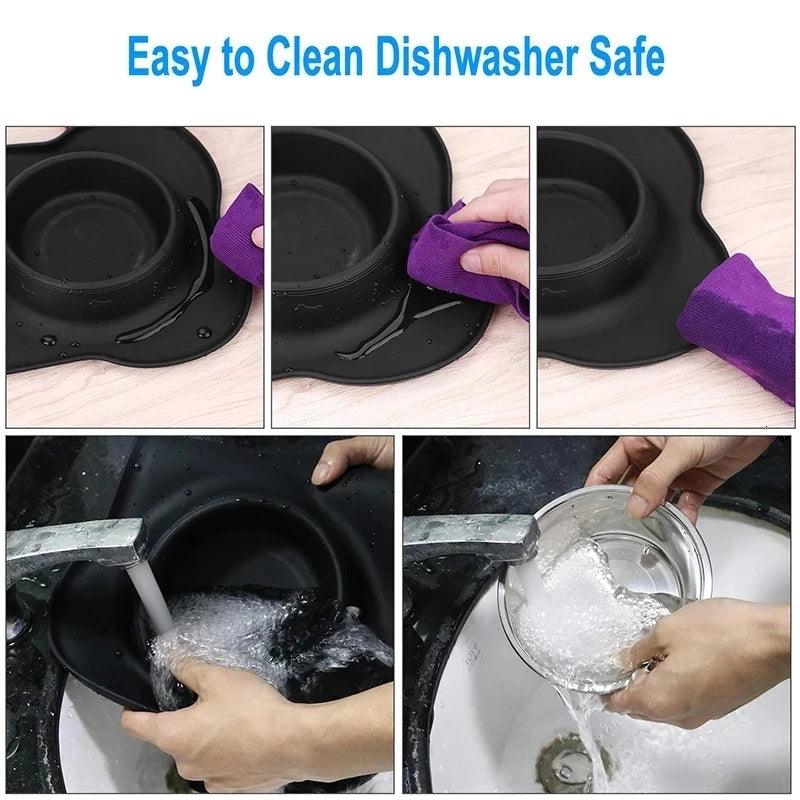 Anti-Rutsch Silkonmatte mit 2 Edelstahlnäpfen (verschiedene Grössen)