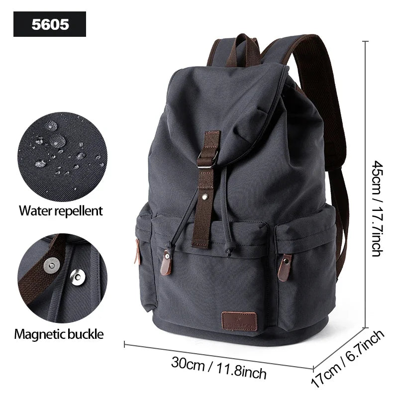 Men Vintage Canvas Large Capacity 15.6inch Laptop Casual Bag For Commuter Travel Premium Durable Unsex Mochila