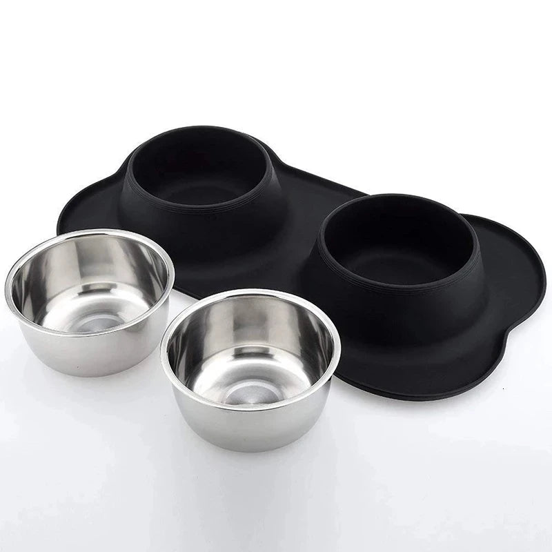 Anti-Rutsch Silkonmatte mit 2 Edelstahlnäpfen (verschiedene Grössen)