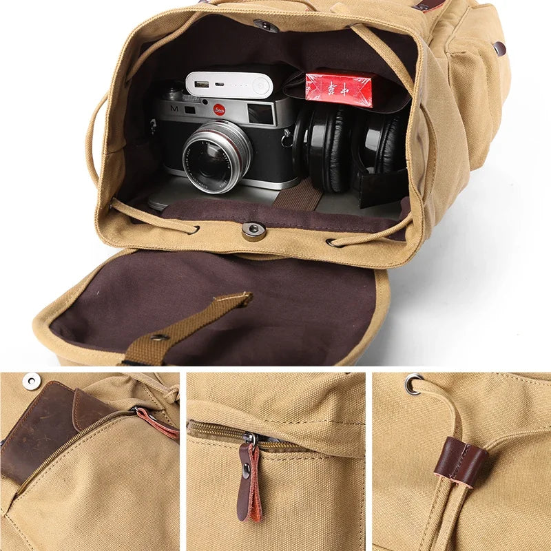 Men Vintage Canvas Large Capacity 15.6inch Laptop Casual Bag For Commuter Travel Premium Durable Unsex Mochila