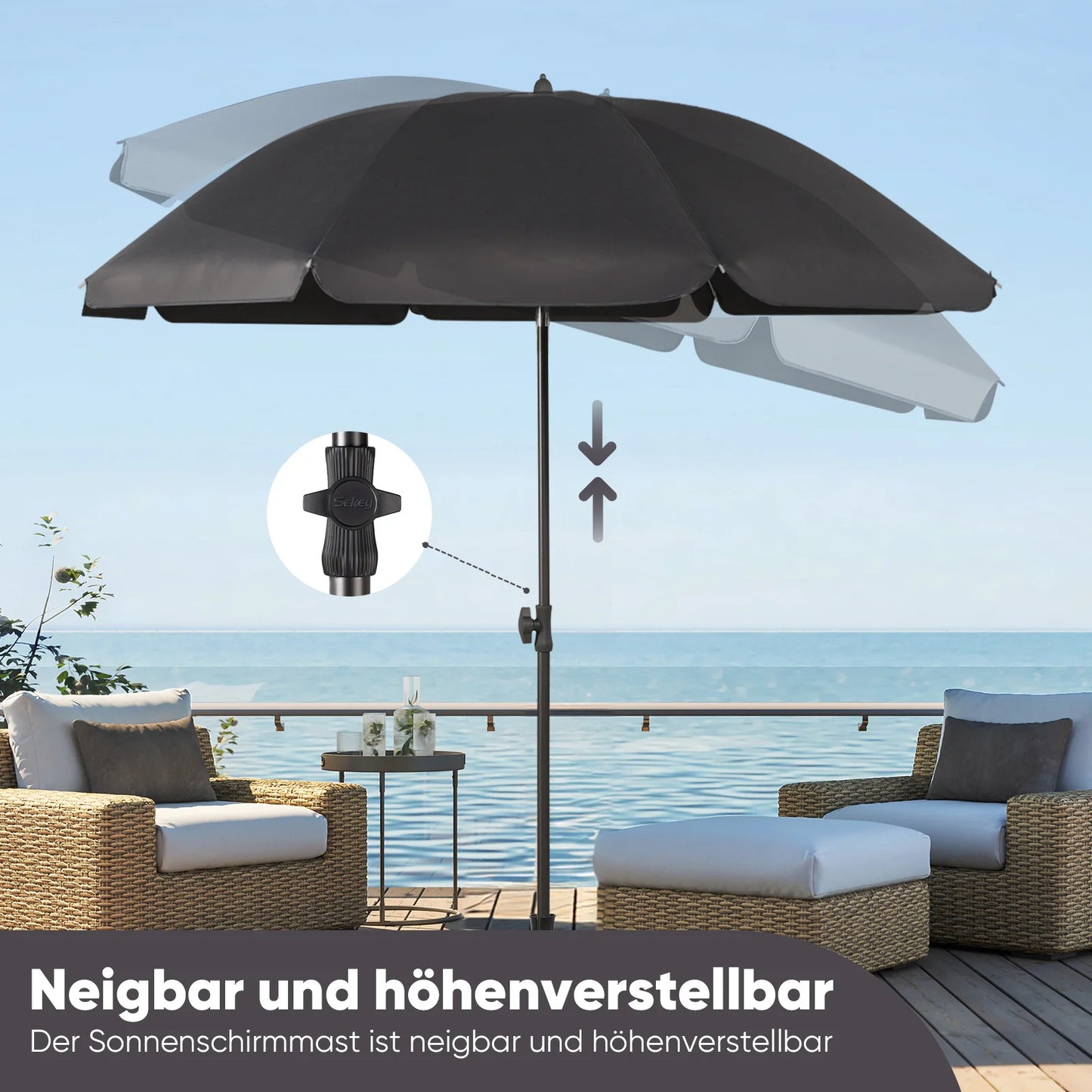 Sunula 180 cm Sonnenschirm Balkon mit Bodenhülse & Schutzhülle, Neigungs und Höhenverstellung, Sonnenschirm Strand für Garten