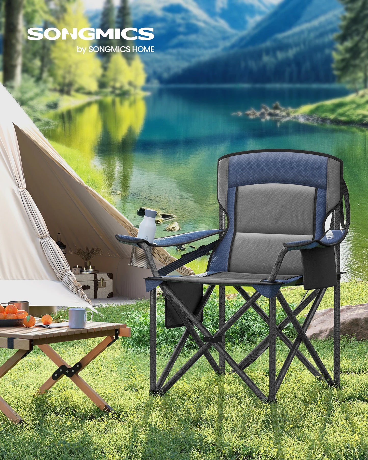 ONGMICS Faltbarer Campingstuhl – Extra Breit, Gepolstert & Mit Kühltasche | 205 kg Tragkraft