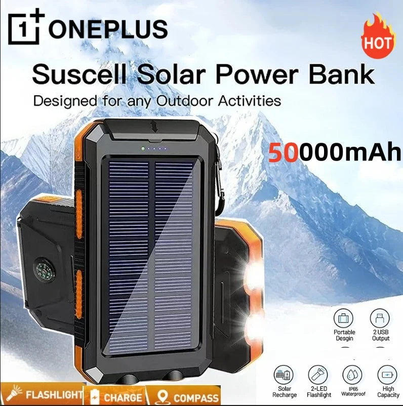 ONEPLUS Solar-Powerbank (verschiedene Größen) – mit LED-Licht, Kompass