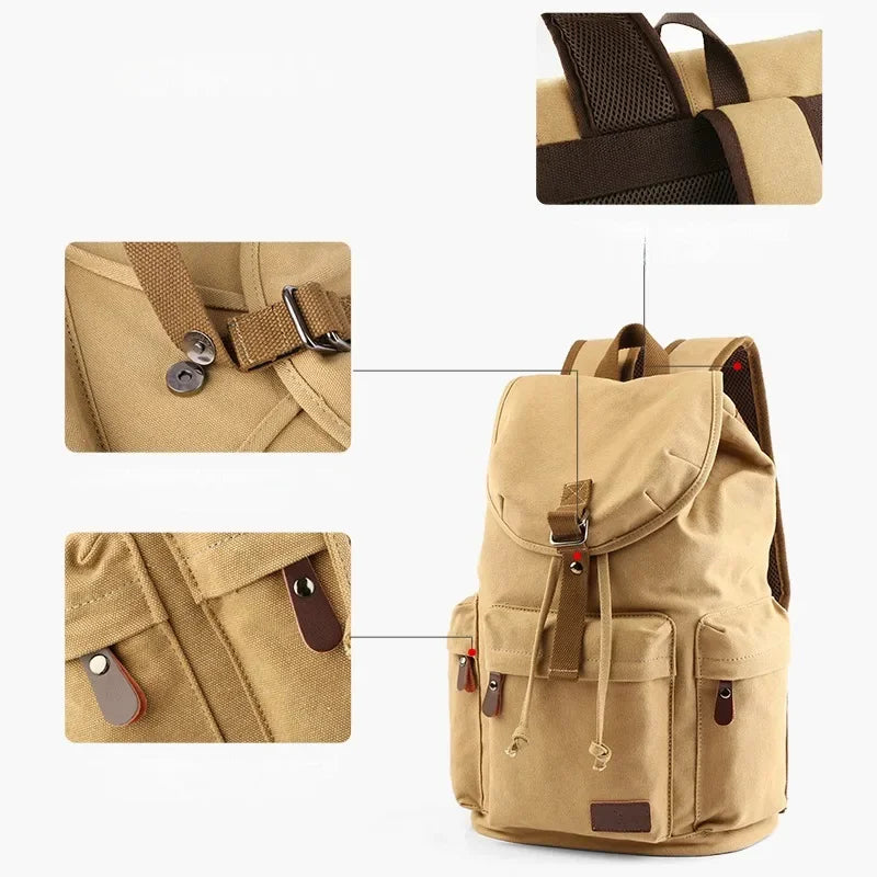 Men Vintage Canvas Large Capacity 15.6inch Laptop Casual Bag For Commuter Travel Premium Durable Unsex Mochila