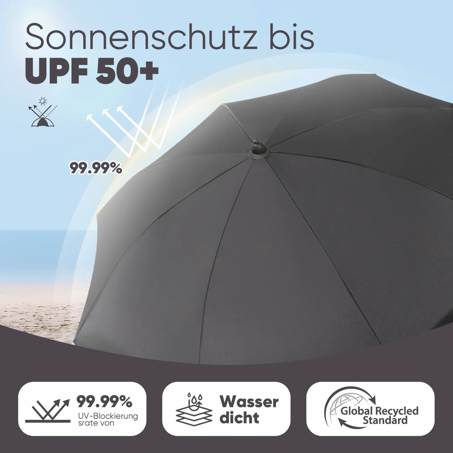 Sunula 180 cm Sonnenschirm Balkon mit Bodenhülse & Schutzhülle, Neigungs und Höhenverstellung, Sonnenschirm Strand für Garten