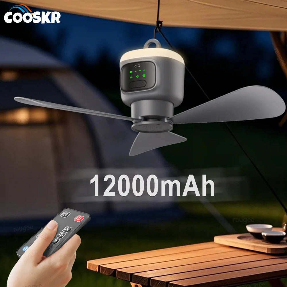 Akku-Deckenventilator mit Fernbedienung & LED – für Camping, Zelt & Zuhause