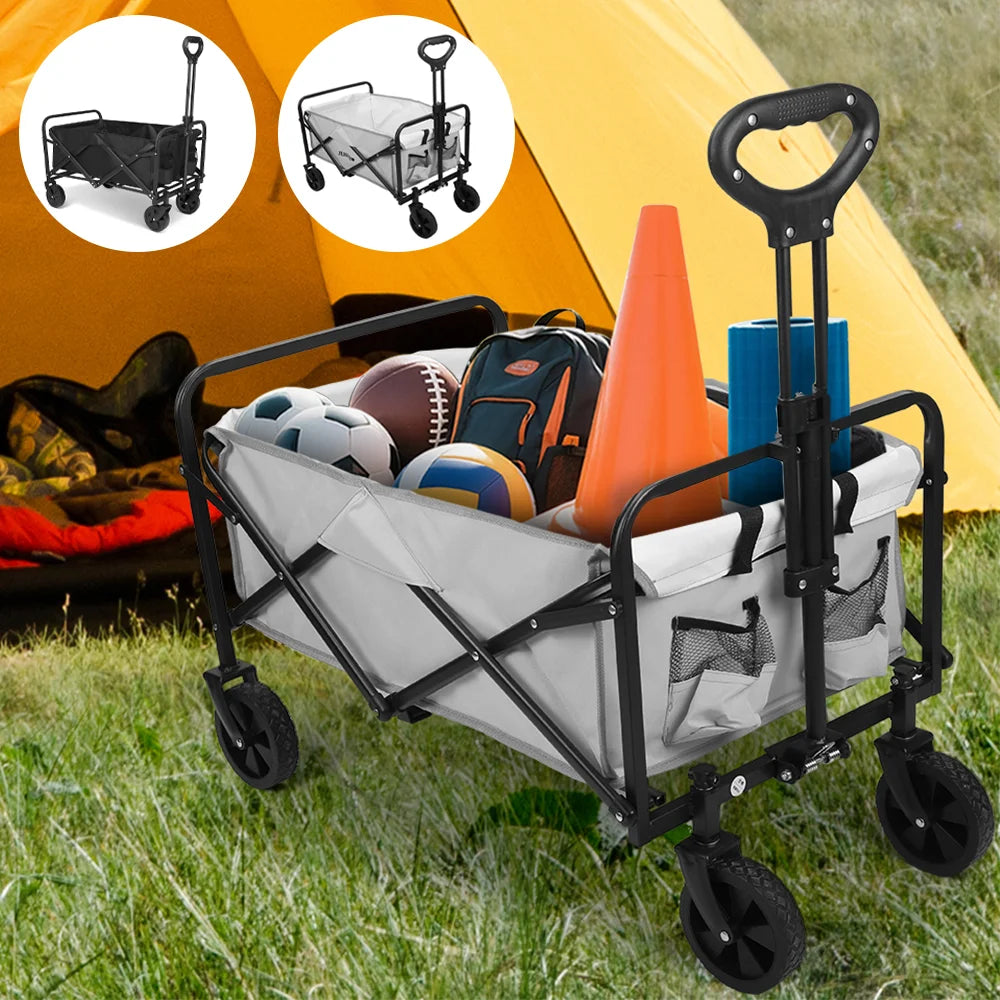 Folding Garden Trolley Handcart Cart with 4 Wheels for Camping Beach Garden Shopping Cart Telescopic Handle Camping Cart