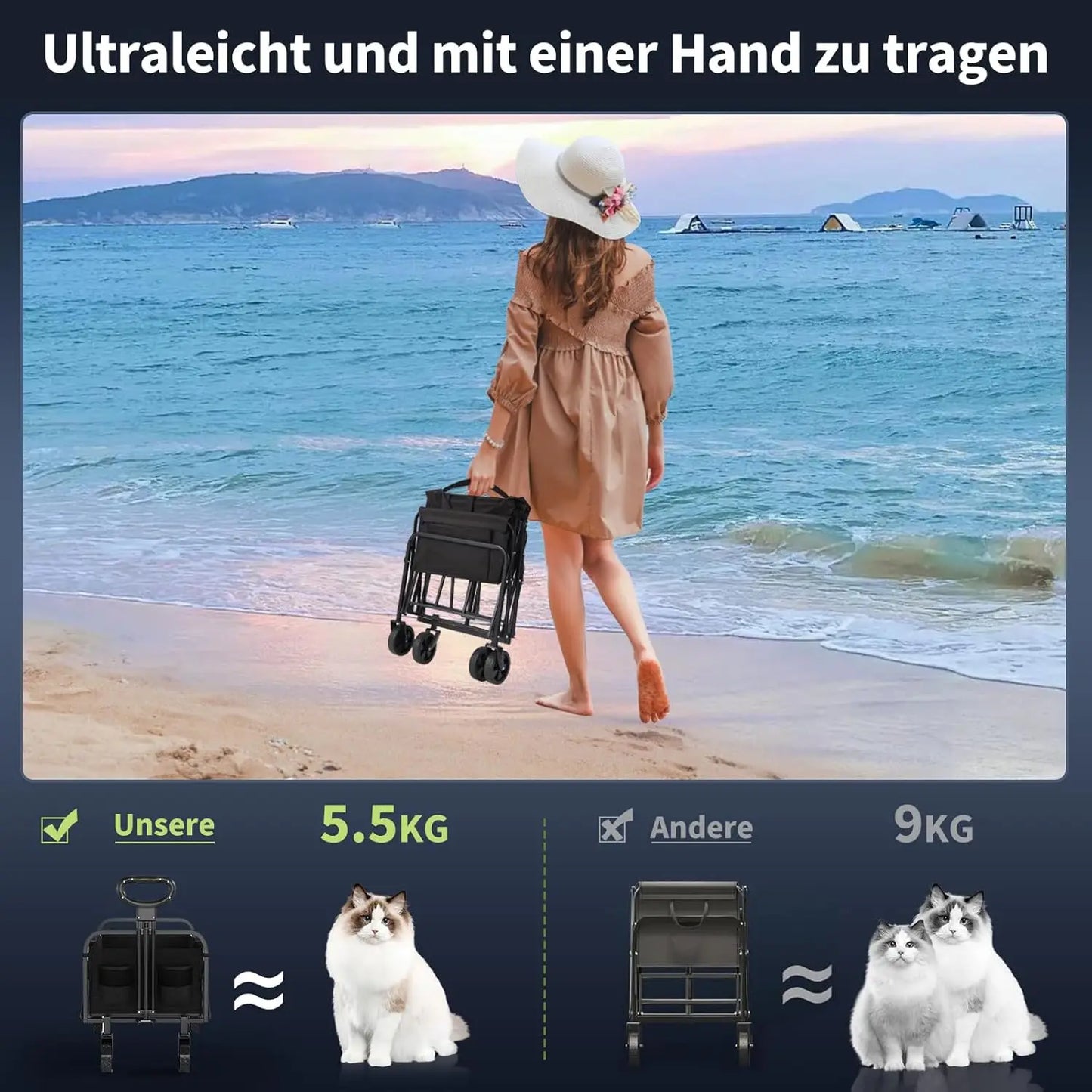 Faltbarer Bollerwagen 220 L – Tragkraft bis 172 kg