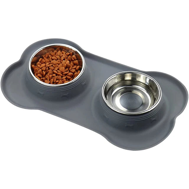 Anti-Rutsch Silkonmatte mit 2 Edelstahlnäpfen (verschiedene Grössen)