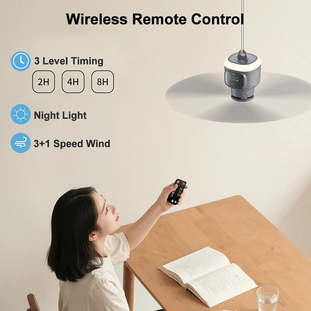 Akku-Deckenventilator mit Fernbedienung & LED – für Camping, Zelt & Zuhause