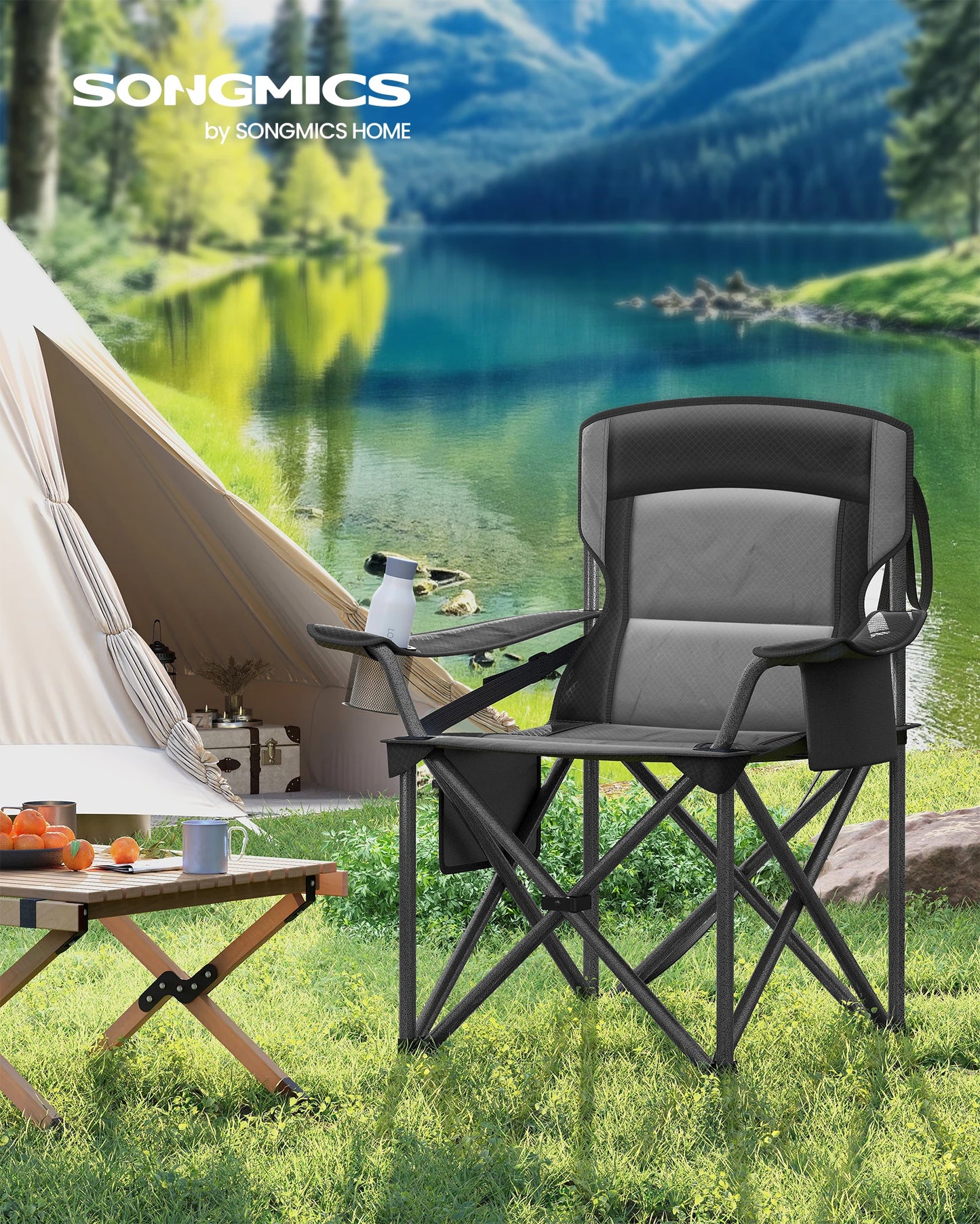 ONGMICS Faltbarer Campingstuhl – Extra Breit, Gepolstert & Mit Kühltasche | 205 kg Tragkraft