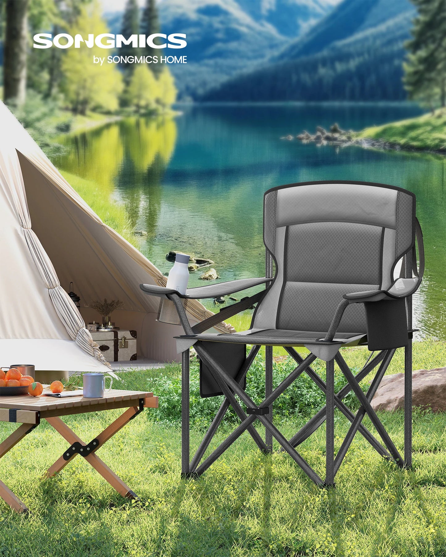 ONGMICS Faltbarer Campingstuhl – Extra Breit, Gepolstert & Mit Kühltasche | 205 kg Tragkraft