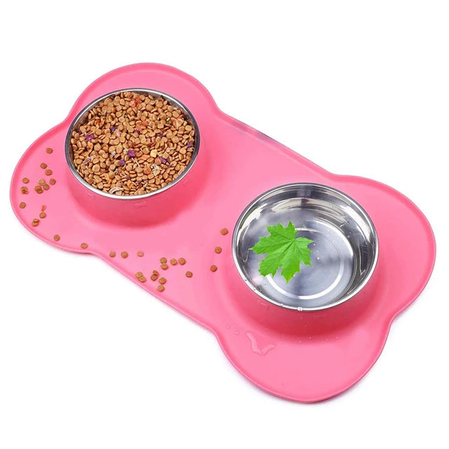 Anti-Rutsch Silkonmatte mit 2 Edelstahlnäpfen (verschiedene Grössen)
