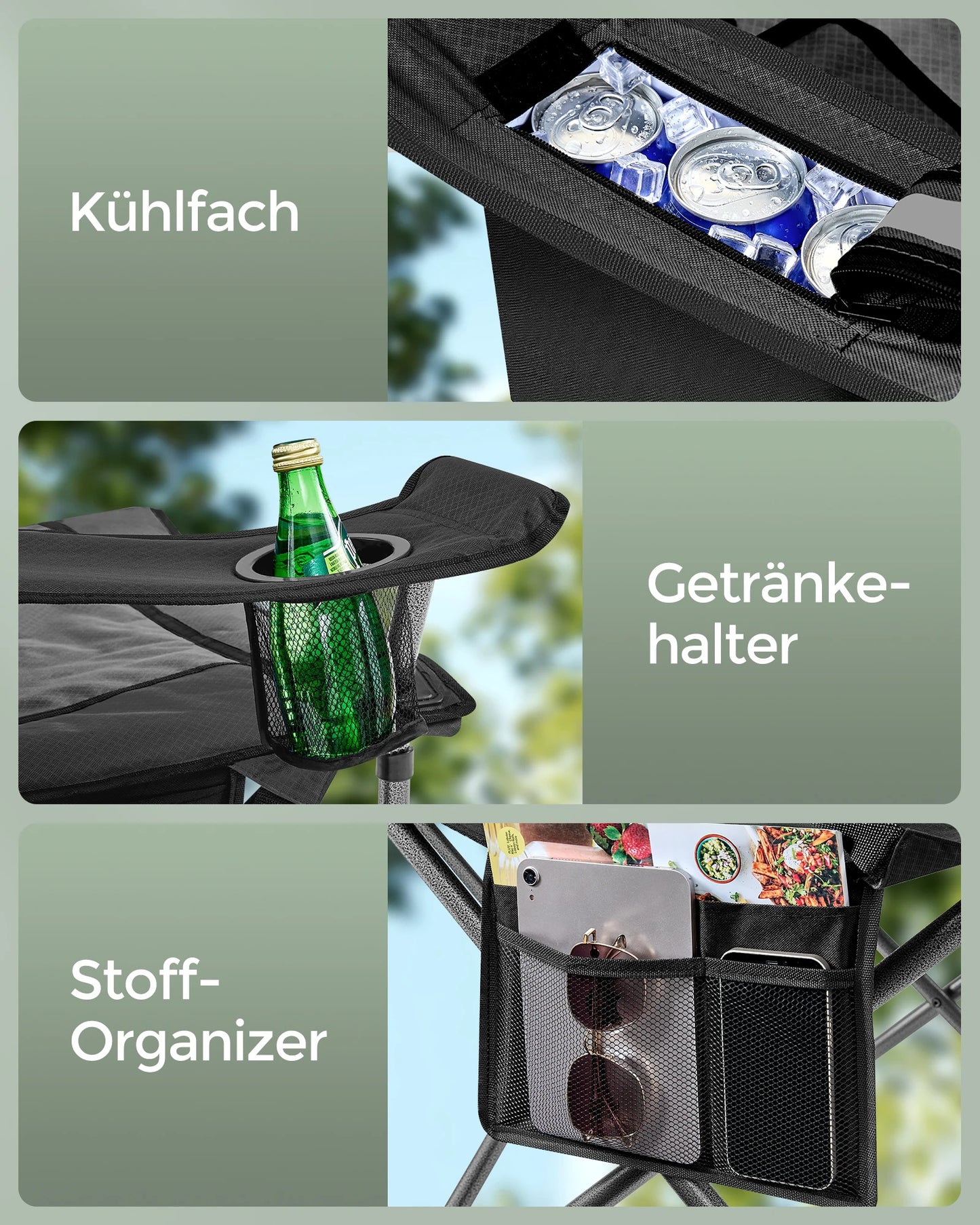 ONGMICS Faltbarer Campingstuhl – Extra Breit, Gepolstert & Mit Kühltasche | 205 kg Tragkraft