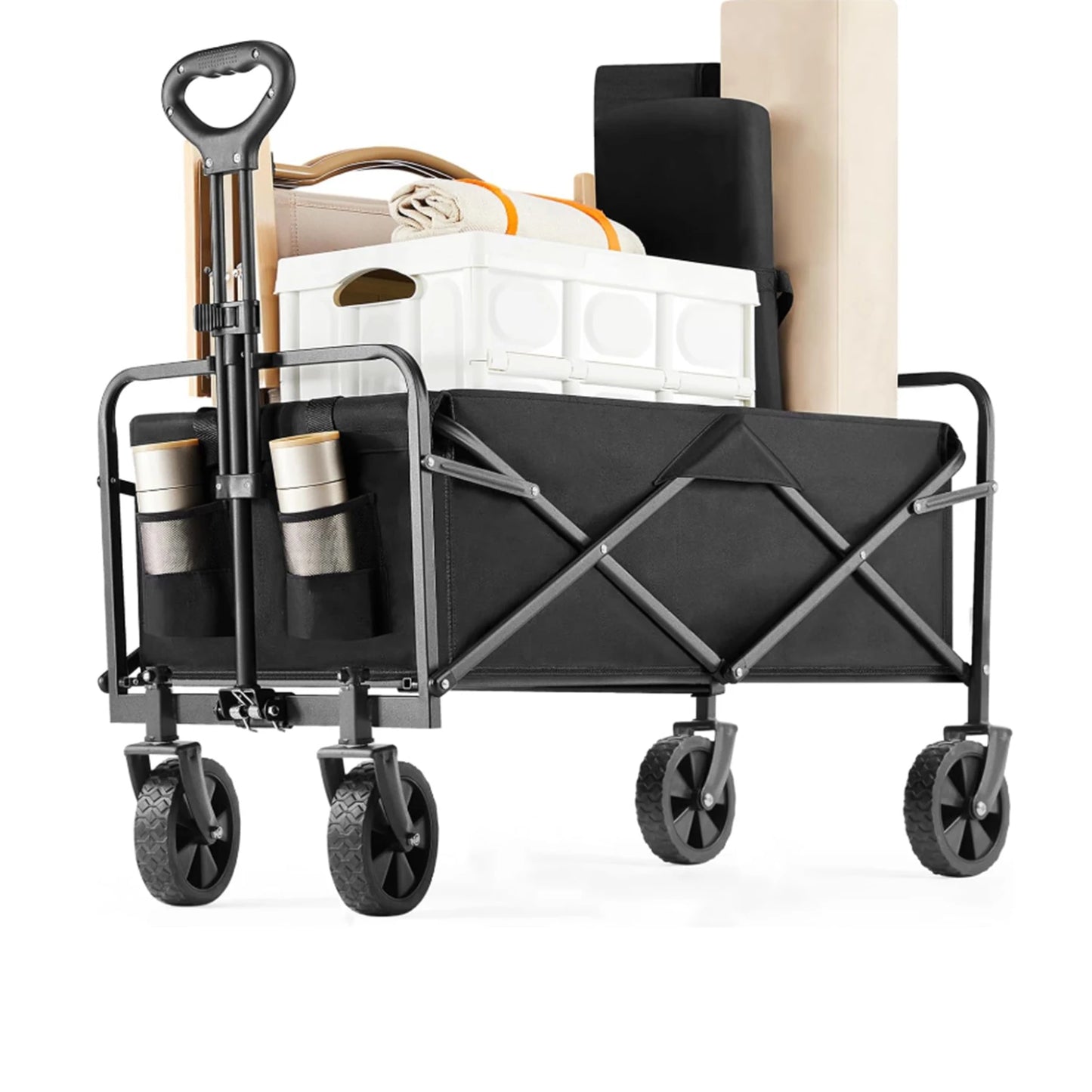 220L Foldable Hand Cart, 172 Kg Load Capacity, Foldable Hand Cart With 360° Rotatable Wheels, Garden Cart For Camping, Picnic