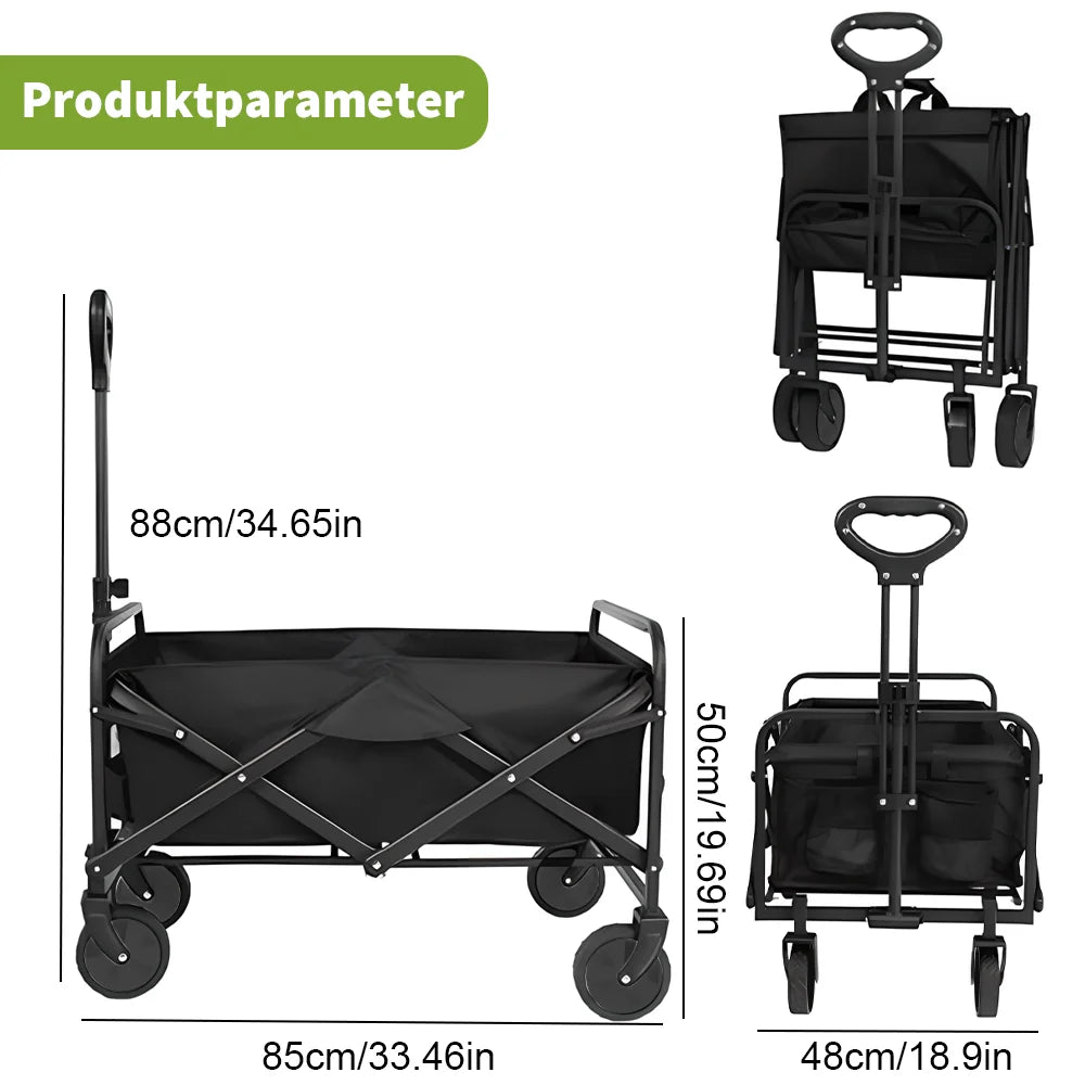 Folding Garden Trolley Handcart Cart with 4 Wheels for Camping Beach Garden Shopping Cart Telescopic Handle Camping Cart