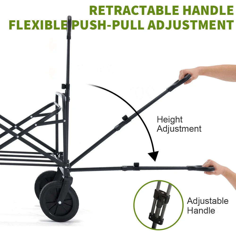 Folding Garden Trolley Handcart Cart with 4 Wheels for Camping Beach Garden Shopping Cart Telescopic Handle Camping Cart