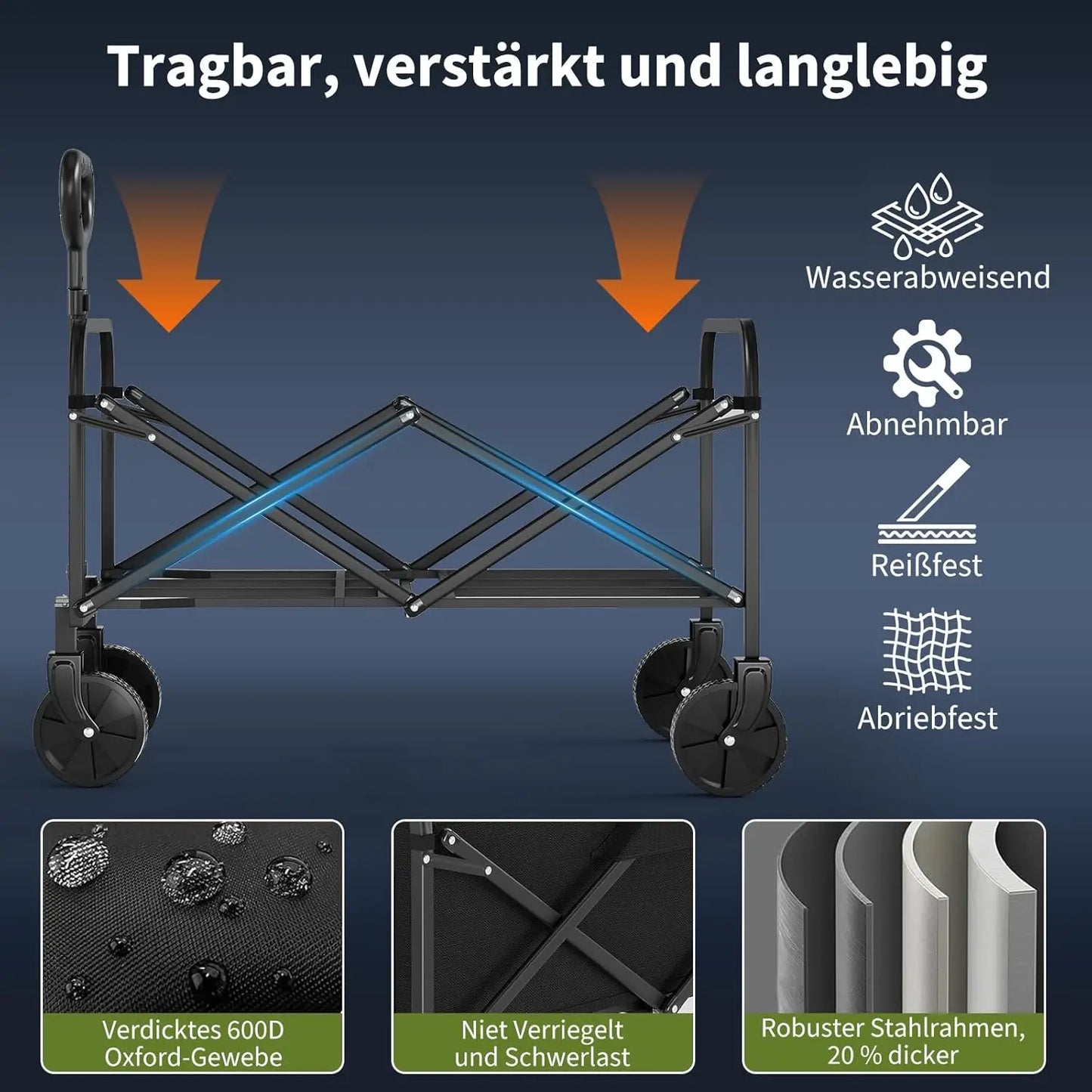 220L Foldable Hand Cart, 172 Kg Load Capacity, Foldable Hand Cart With 360° Rotatable Wheels, Garden Cart For Camping, Picnic