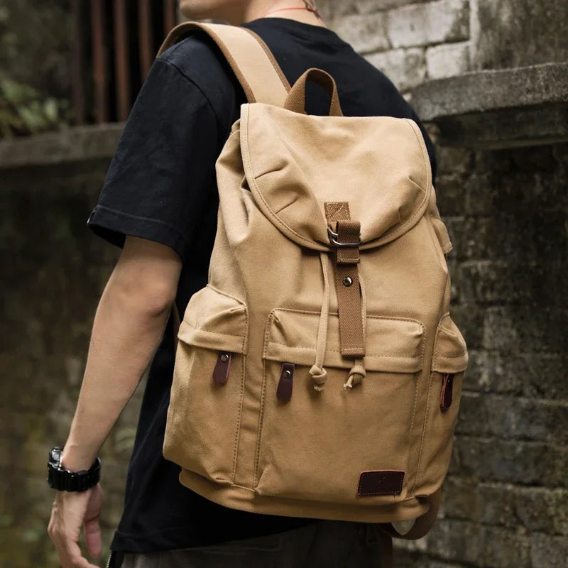 Men Vintage Canvas Large Capacity 15.6inch Laptop Casual Bag For Commuter Travel Premium Durable Unsex Mochila