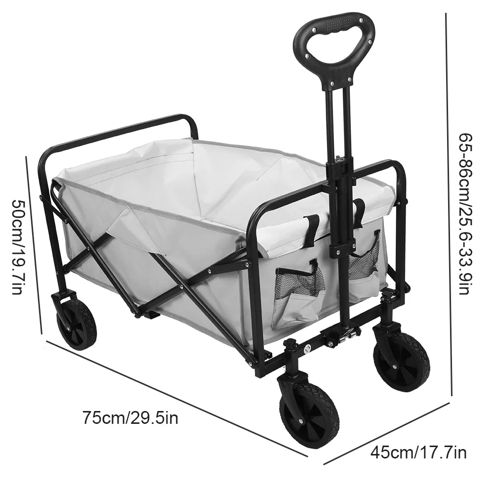 Folding Garden Trolley Handcart Cart with 4 Wheels for Camping Beach Garden Shopping Cart Telescopic Handle Camping Cart