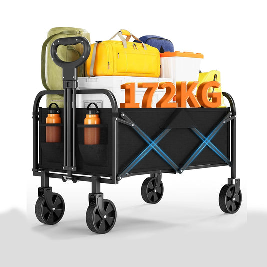 220L Foldable Hand Cart, 172 Kg Load Capacity, Foldable Hand Cart With 360° Rotatable Wheels, Garden Cart For Camping, Picnic
