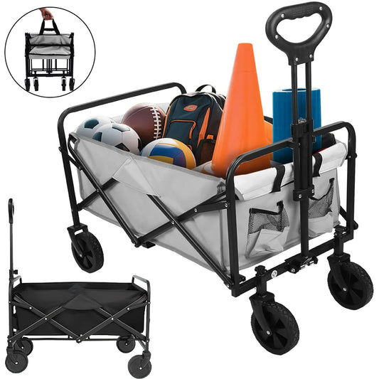 Folding Garden Trolley Handcart Cart with 4 Wheels for Camping Beach Garden Shopping Cart Telescopic Handle Camping Cart
